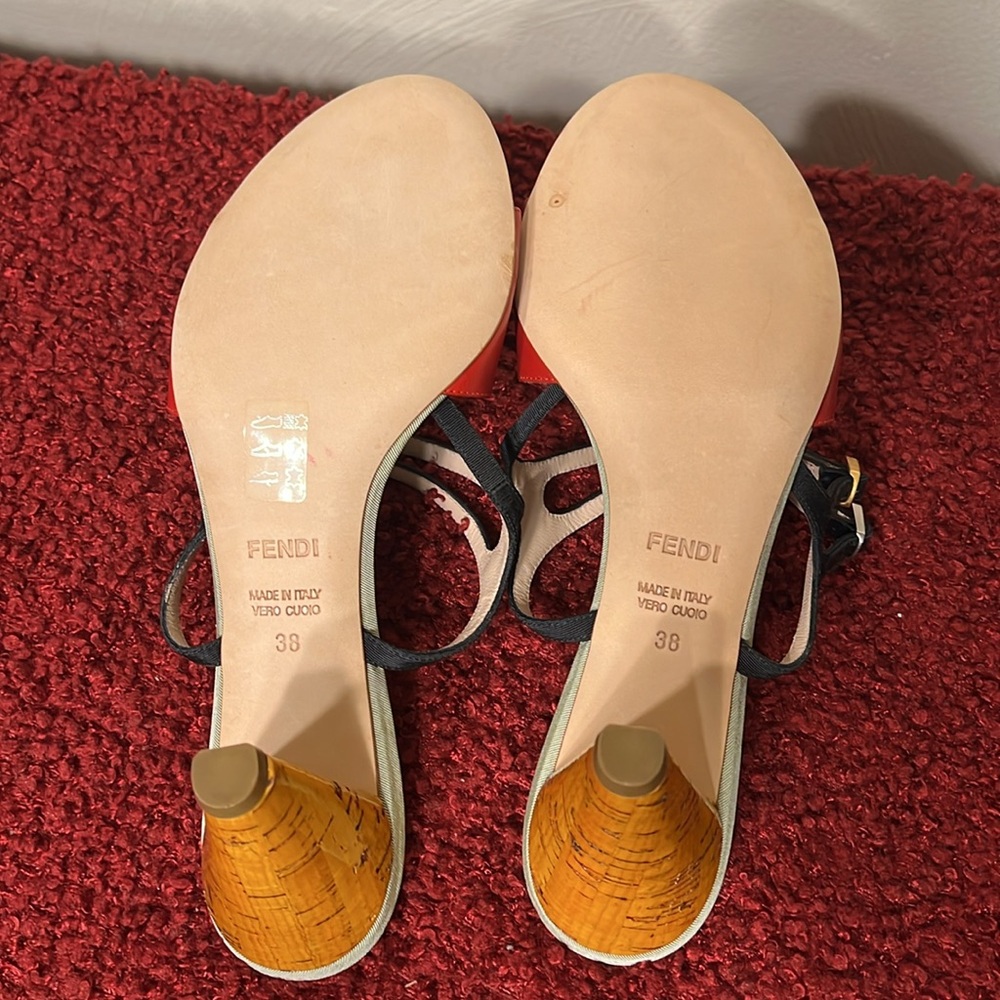 Fendi Olive Faille Color Block Ankle Strap Sandals size 8 - Picture 14 of 17
